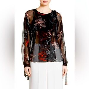 New DVF 100% Silk Sheer Tie Neck Blouse